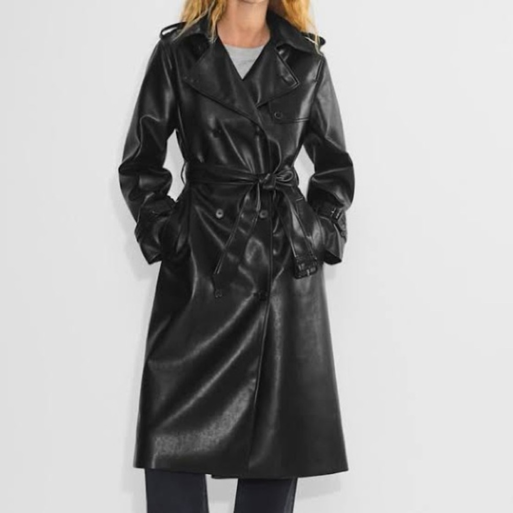 Aritzia Black Leather Trench